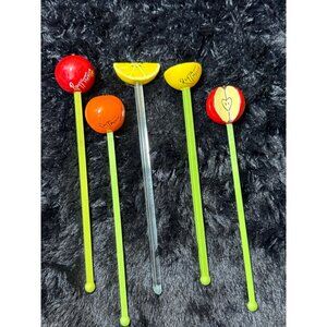 Hand-Painted Reyna Mexico Fruit-Themed Drink Stirrers - Set Of 5 - Retro Barware